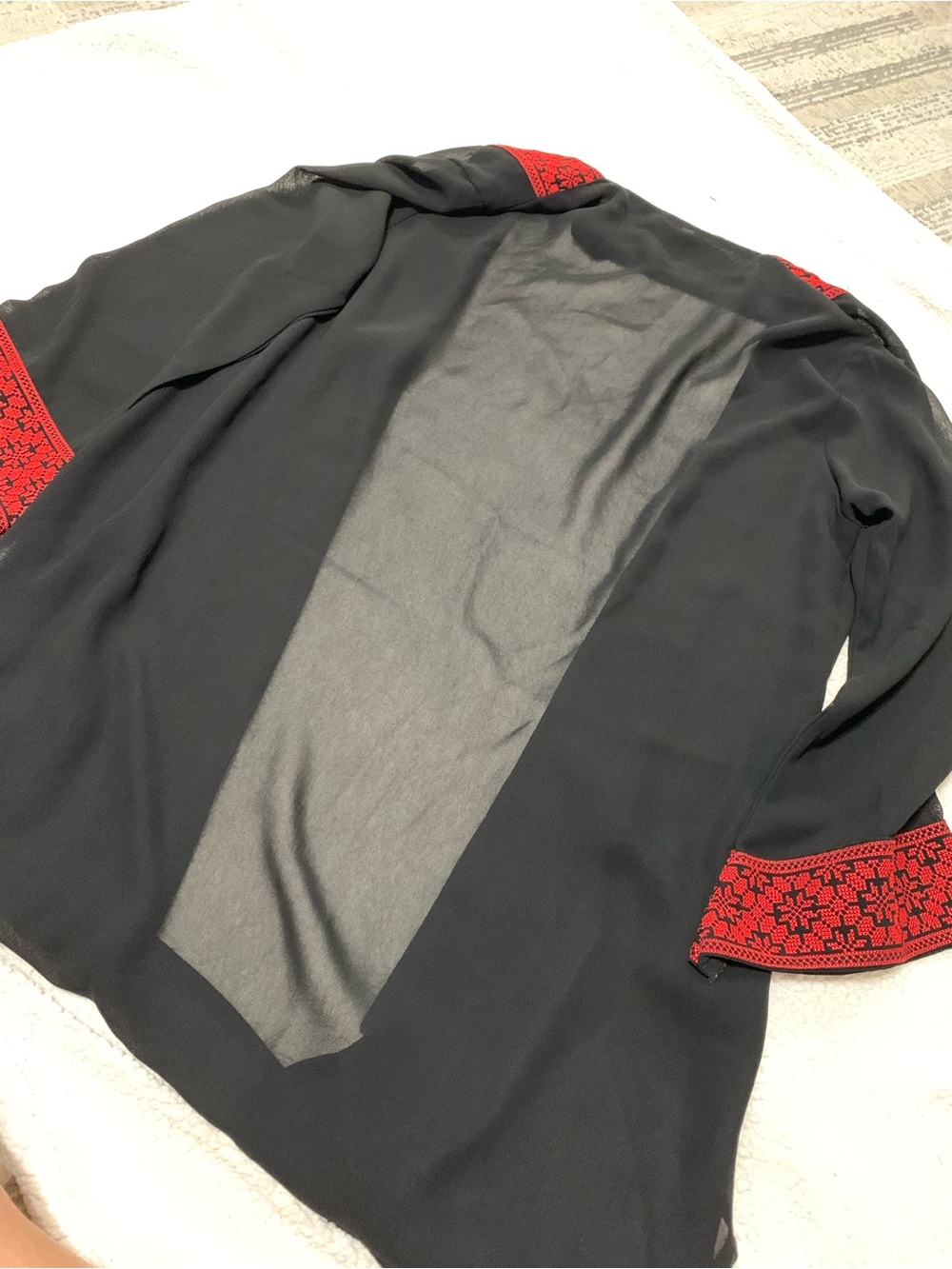 Black Blazer with Red Embroidered Trim